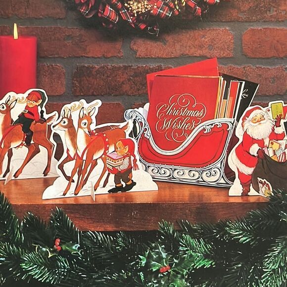 Vintage Hallmark honeycomb Thanksgiving turkey & Santa Christmas Card holder - Picture 6 of 11